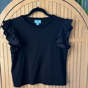 CeCe Black Ruffle Sleeve Top